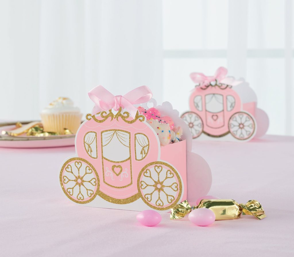 Pink & Gold Princess Carriage Favor Boxes 8ct