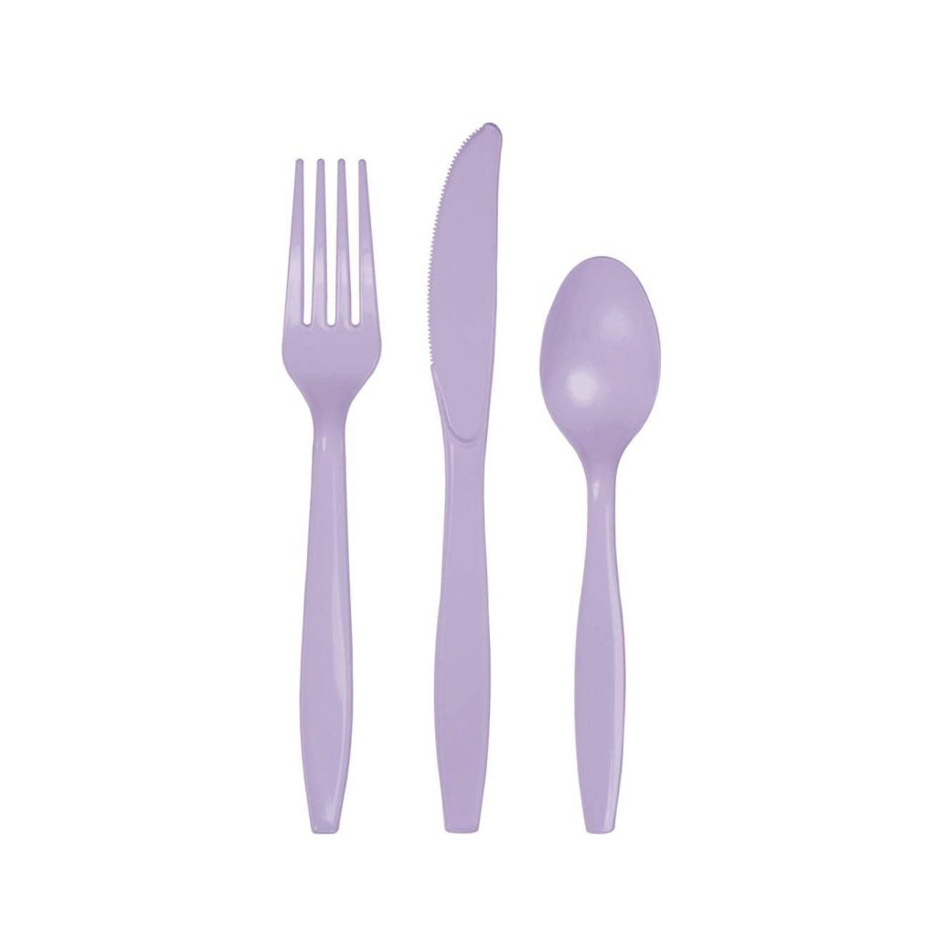 Lavender Plastic Cutlery Set For 8