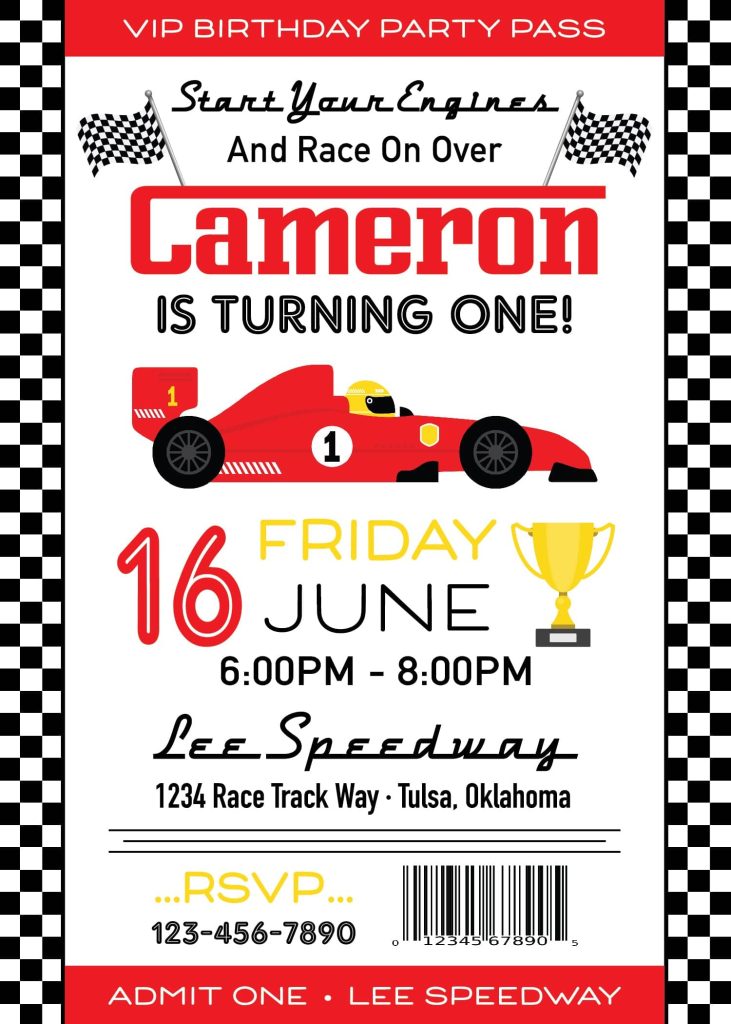 Race Car Birthday Party Invitation