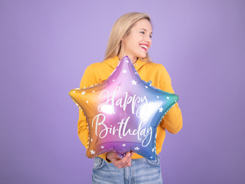 Rainbow Ombre Happy Birthday Star Balloon 15.5in