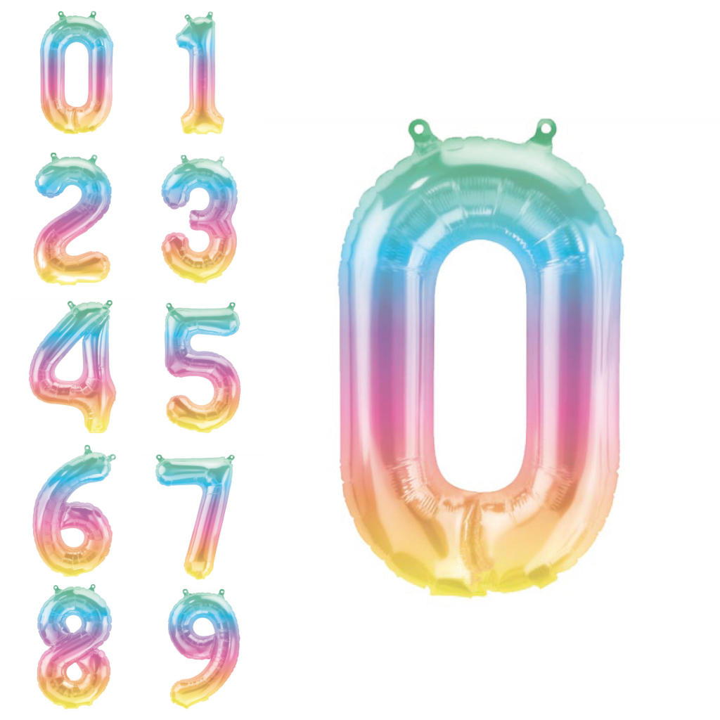 16″ Rainbow Ombre Number Balloon 0-9