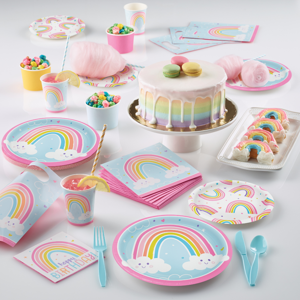 Happy Rainbow Dessert Plates 7″