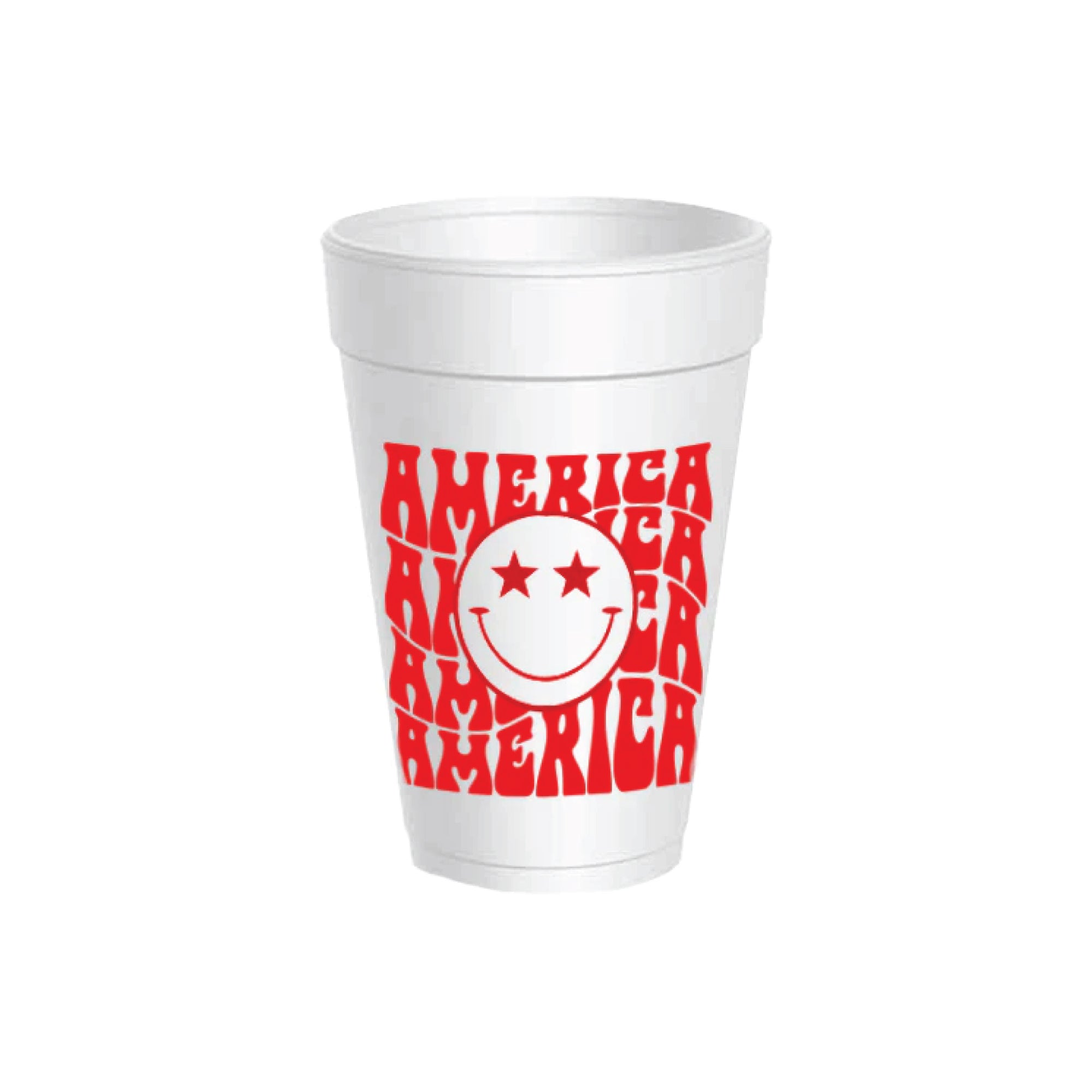 Red America Smiley Styrofoam Cups With Lids 10ct