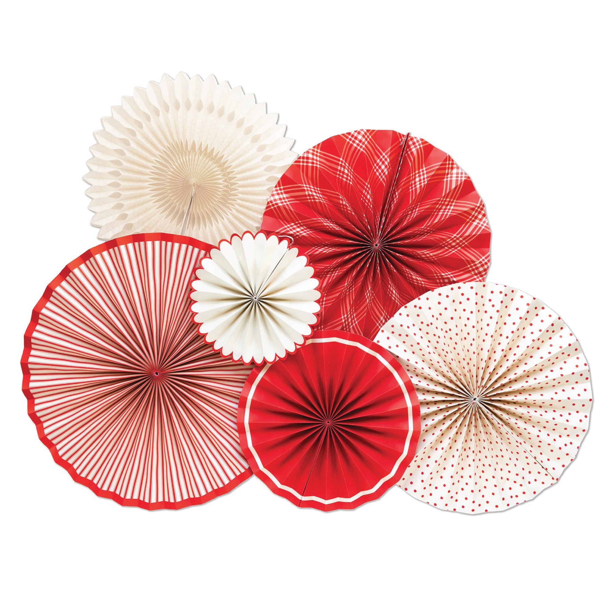 Red & Cream Paper Fans 6ct