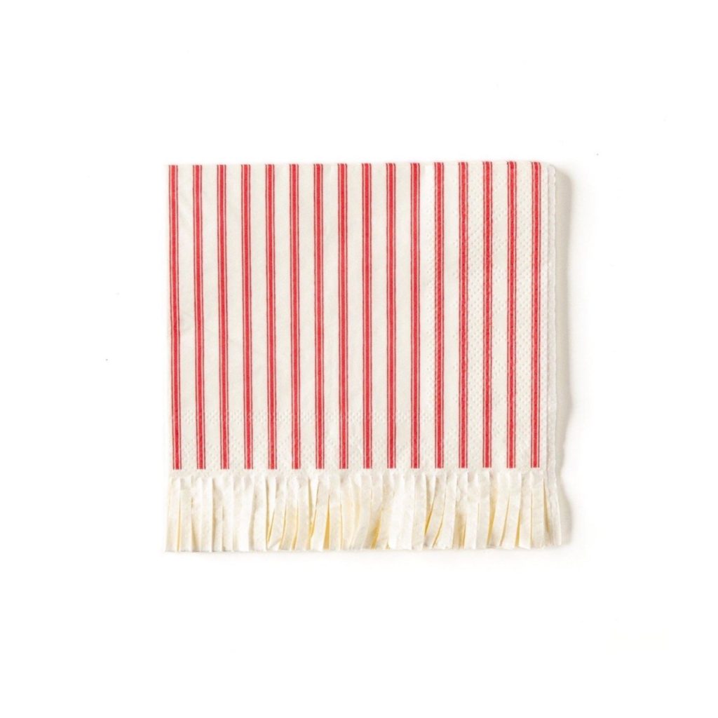 Red & White Striped Fringe Dessert Napkins 24ct