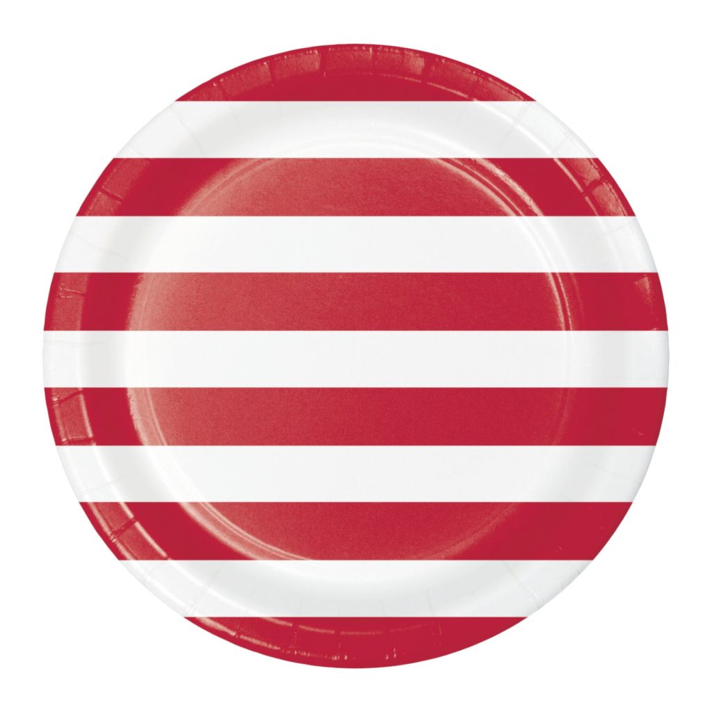 Red Striped Paper Lunch Plates 8ct