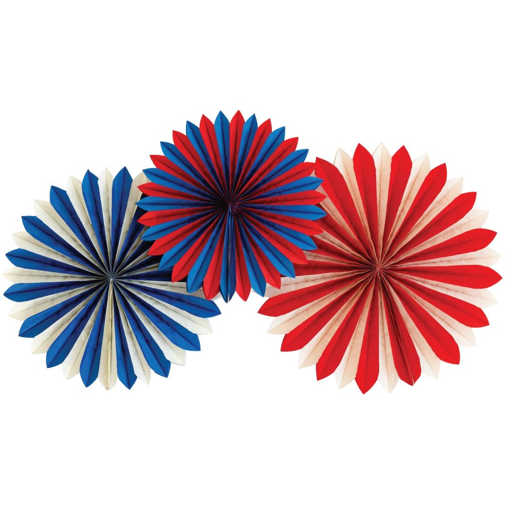 Red, White, & Blue Paper Fan Decorations 3ct