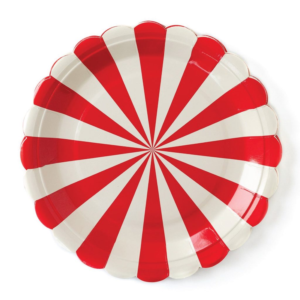 Red & Cream Striped Scalloped Lunch Plates 8ct