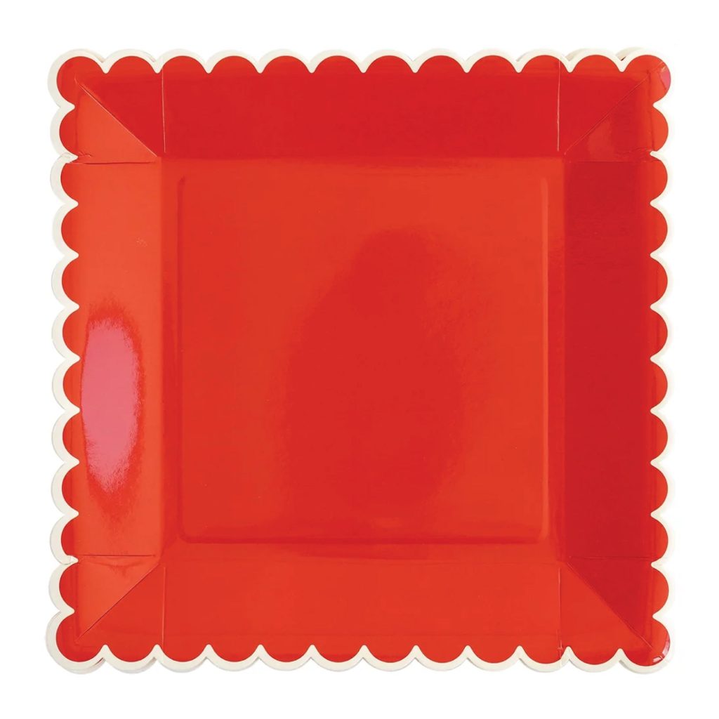 Red & Cream Scalloped Square Lunch Plates 8ct