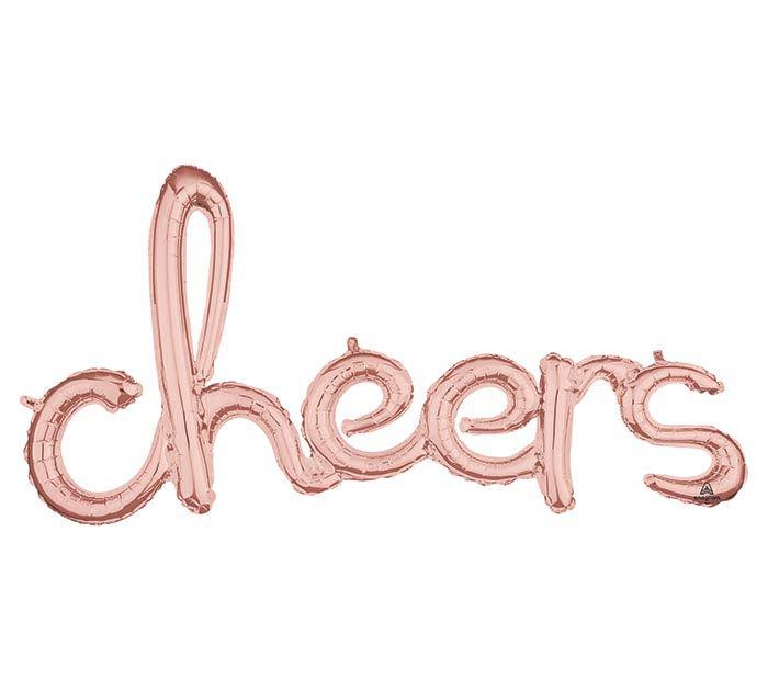 Rose Gold Cheers Cursive Letter Balloon 40in