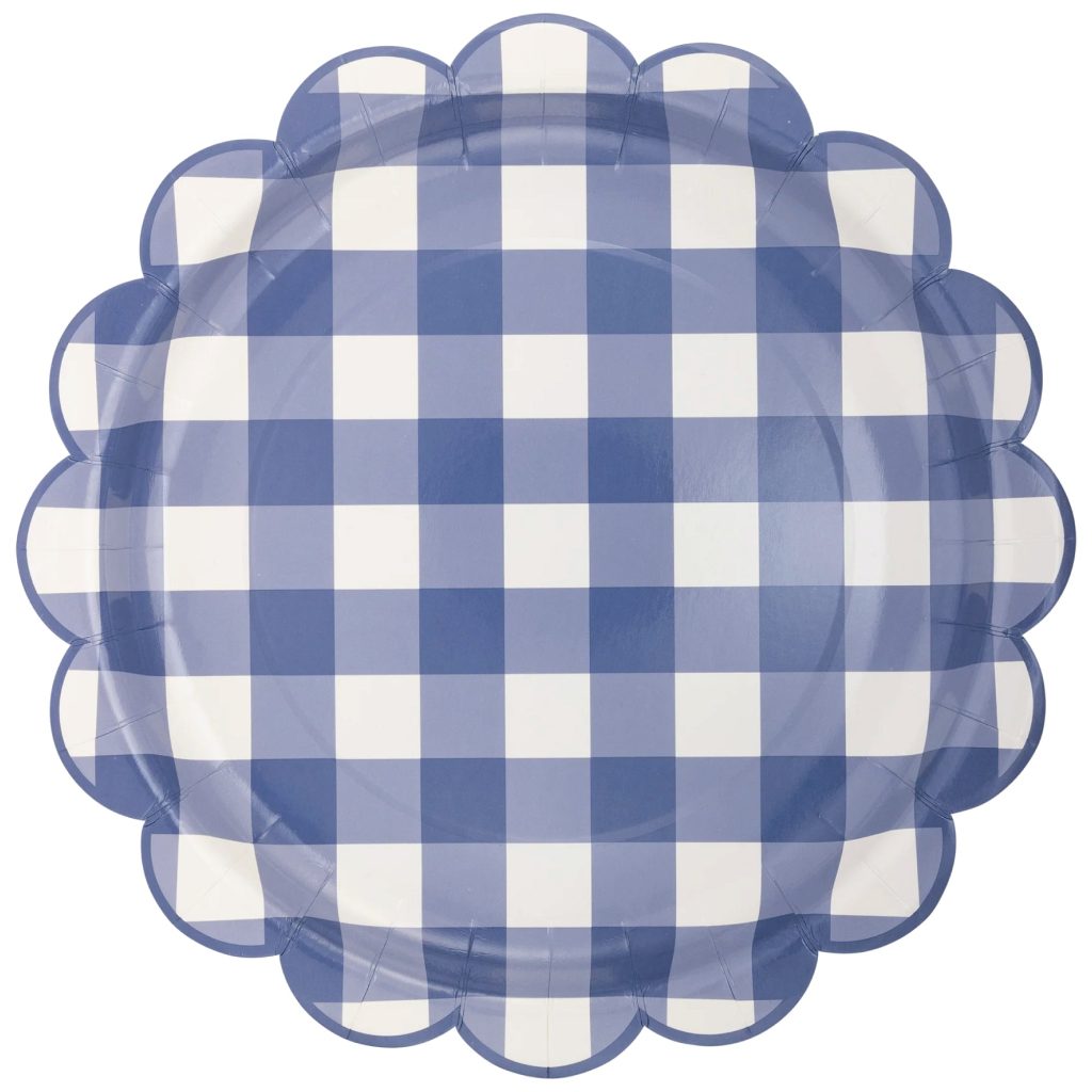 Blue Gingham Scalloped Dinner Plates 12ct