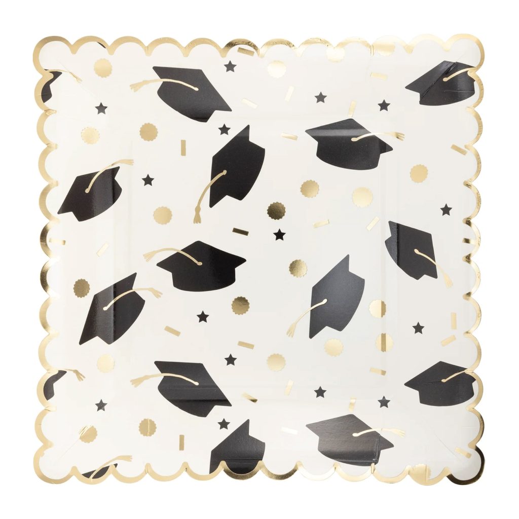 Scattered Graduation Caps Scalloped Lunch Plates 8ct