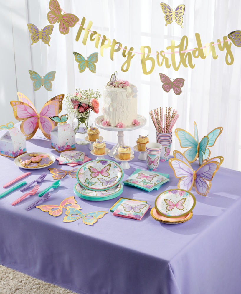 Gold Happy Birthday Butterfly Banner 7ft