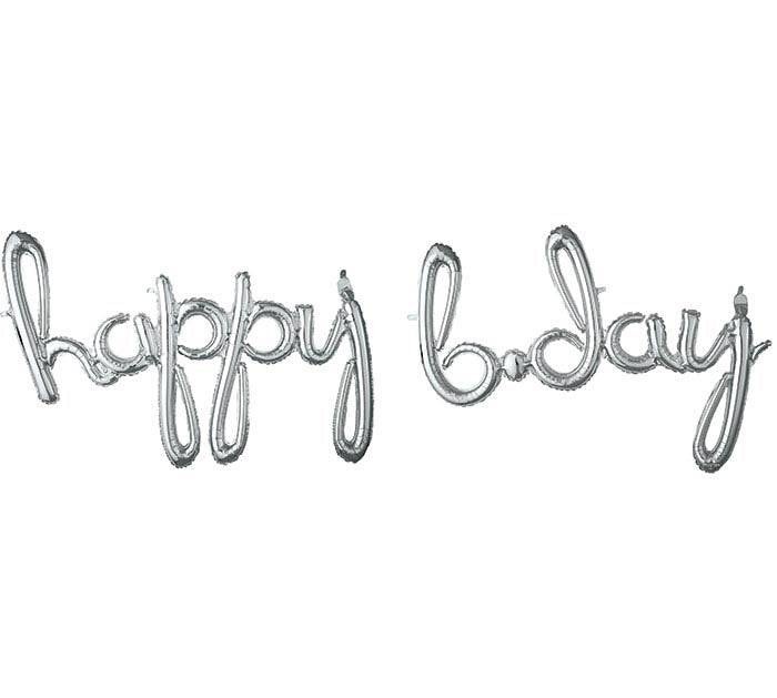 Silver Script Happy B-day Balloon Phrase