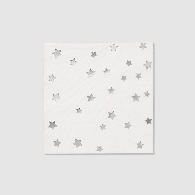 Silver Stars Dessert Napkins 25ct