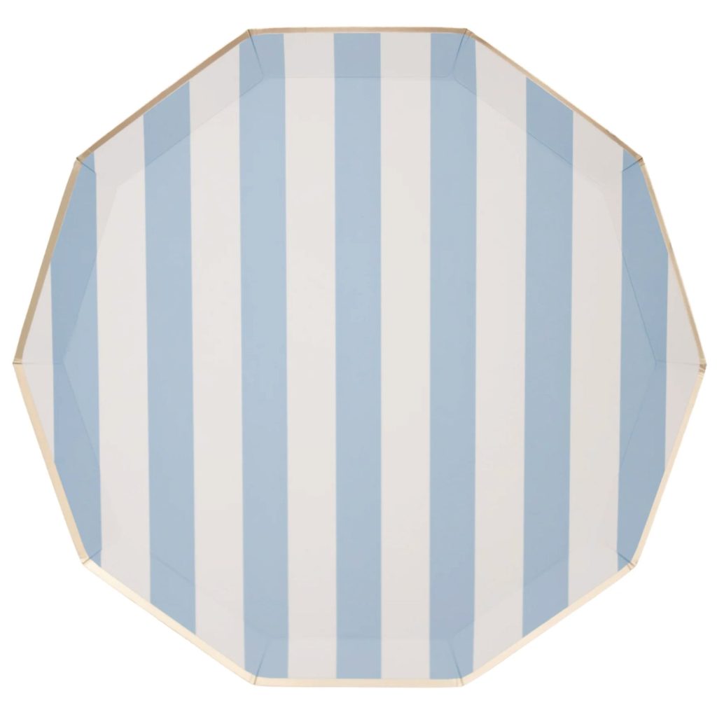 Sky Blue Cabana Striped Dinner Plates 8ct