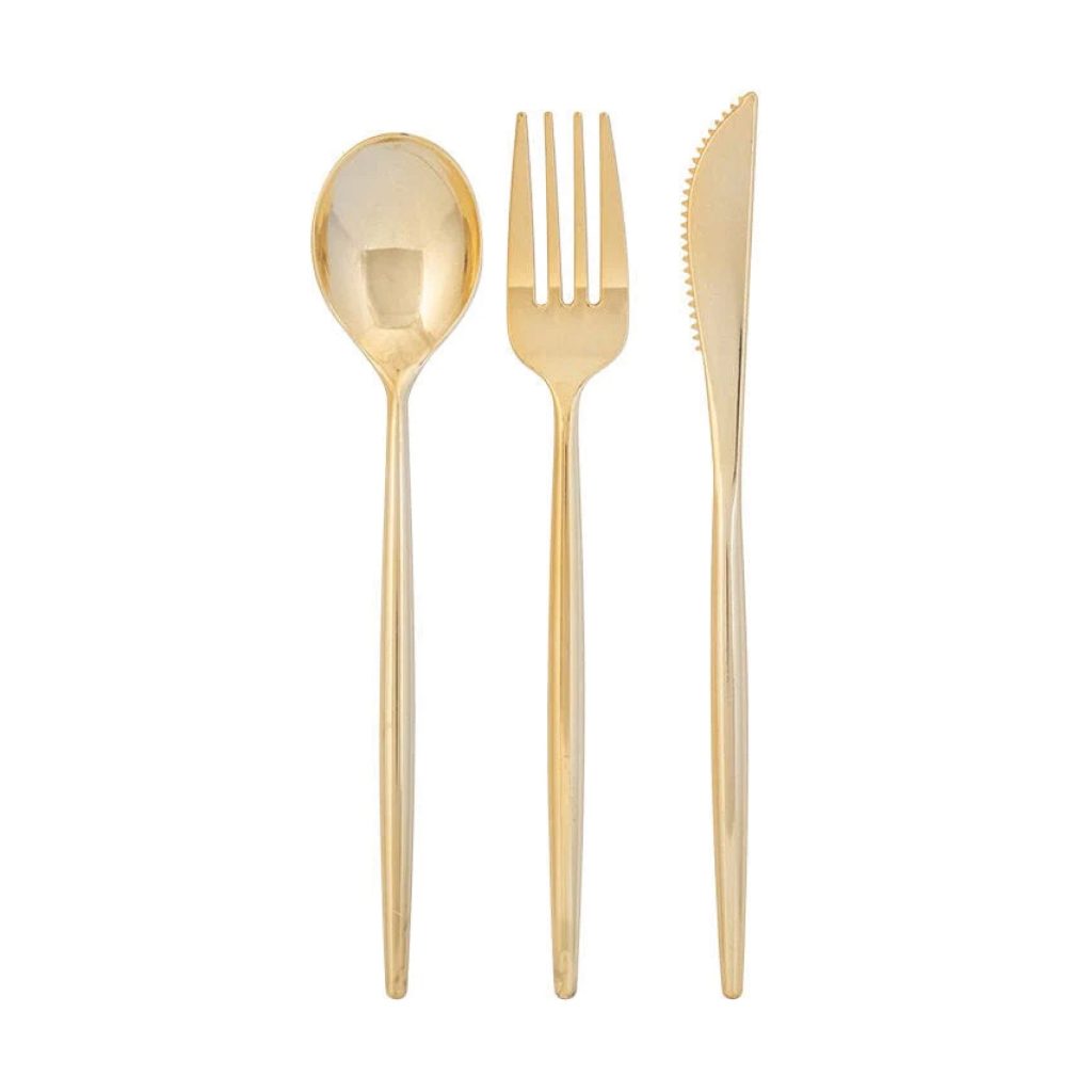 Modern Gold Plastic Cutlery Set For 10