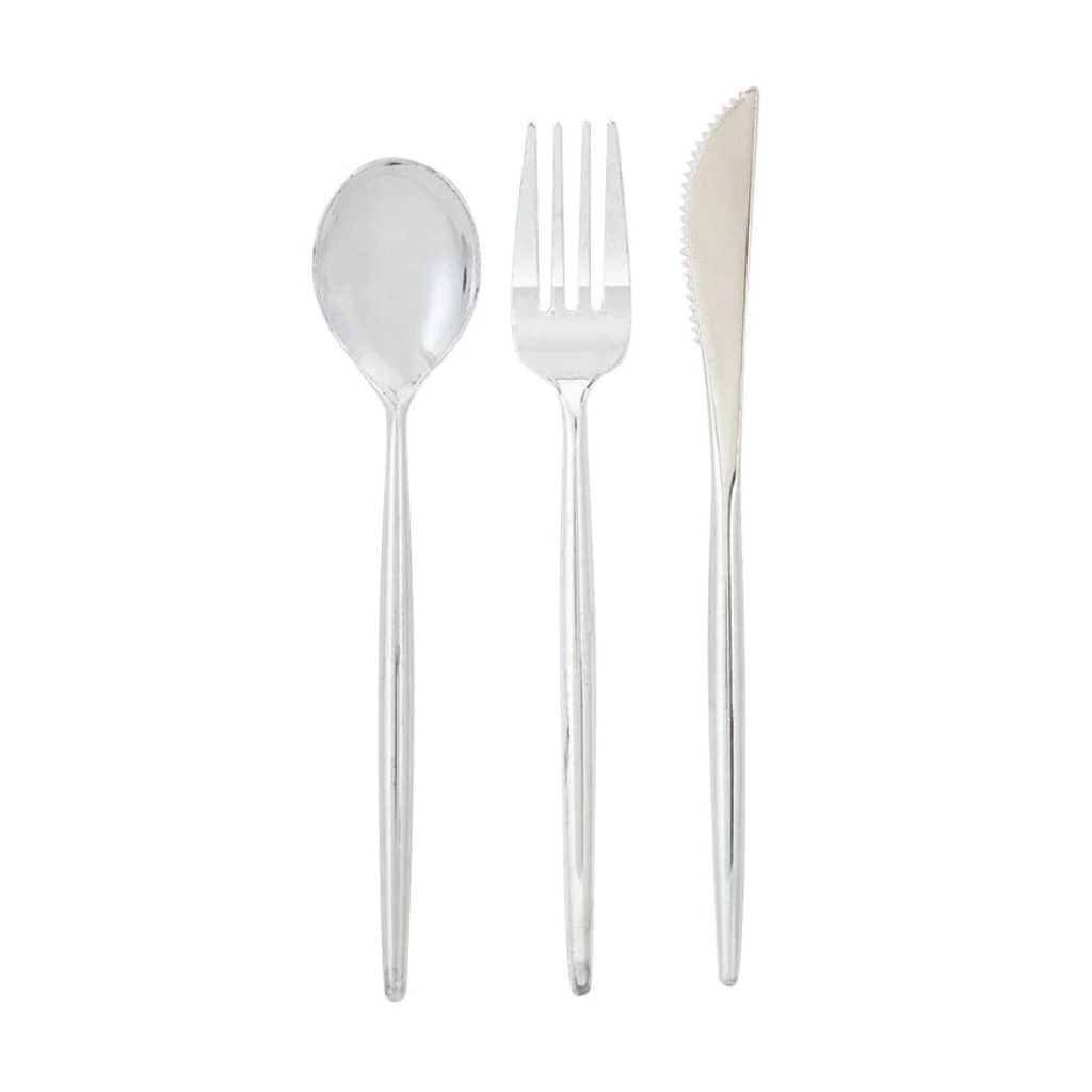 Modern Silver Plastic Cutlery Set For 10