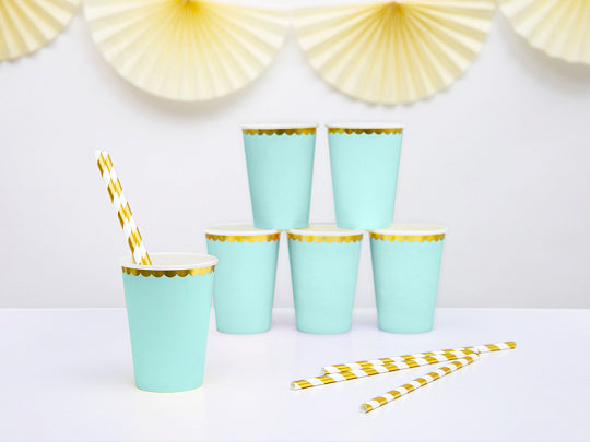 Mint Green & Gold Scalloped Paper Cups 6ct