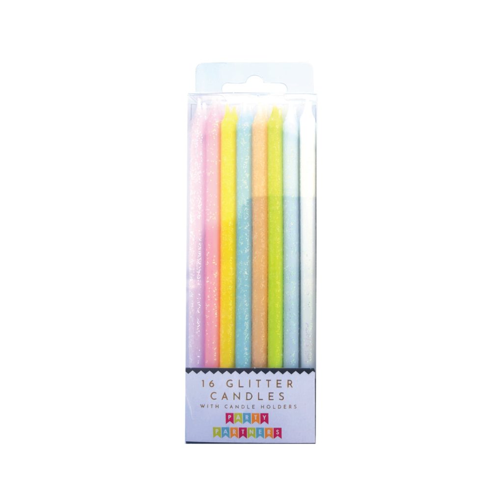 Tall Pastel Rainbow Glitter Birthday Candles