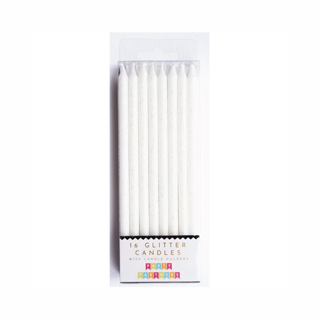 Tall White Glitter Candle Set 16ct