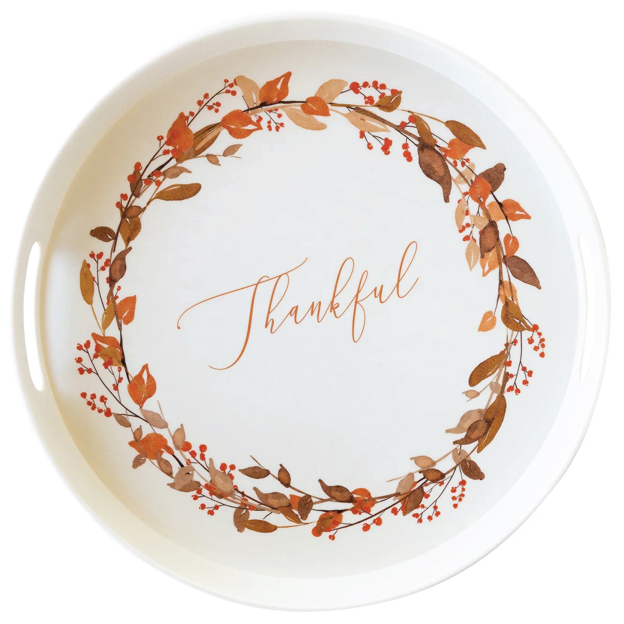 Thankful Wreath Round Bamboo Serving Tray