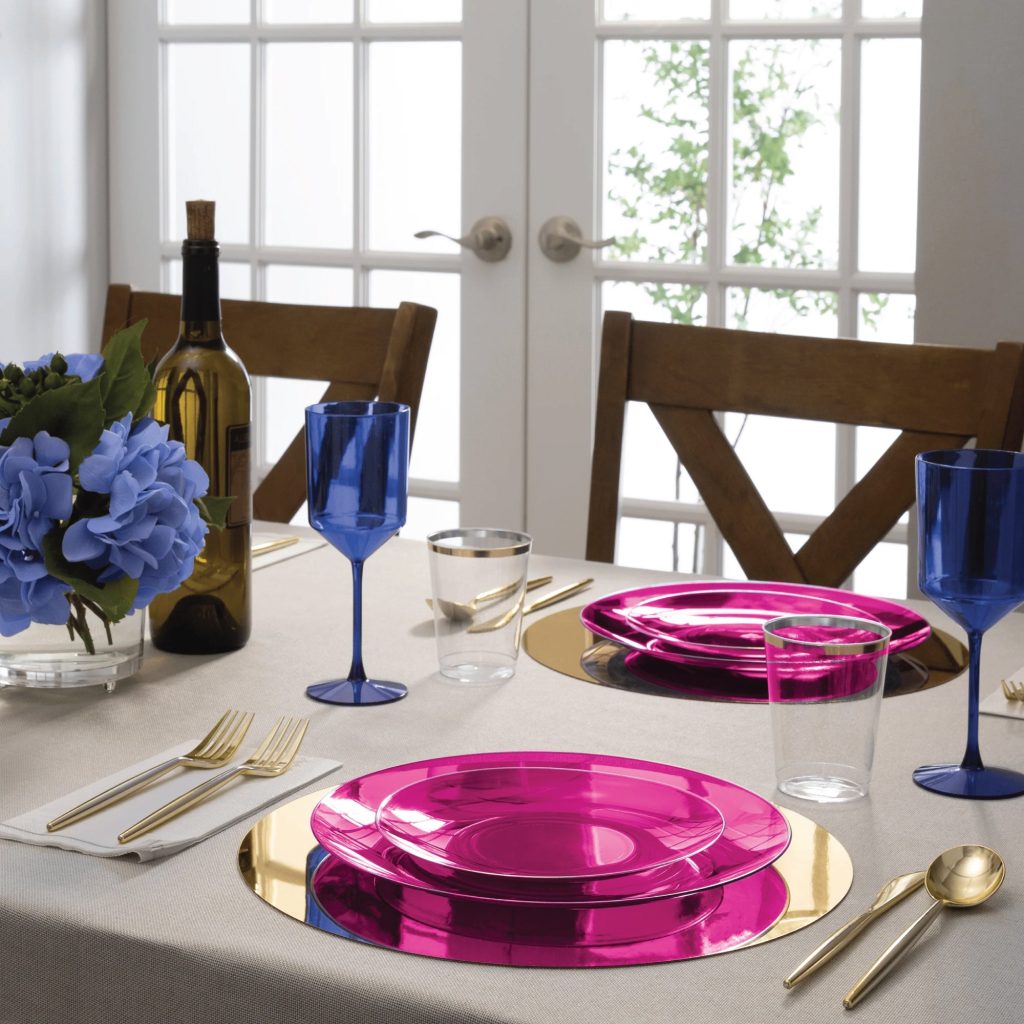 Transparent Hot Pink & Gold Rim Plastic Dessert Plates 10ct