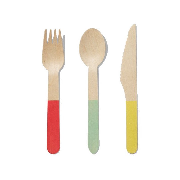 Tricolor Wooden Cutlery Set For 10