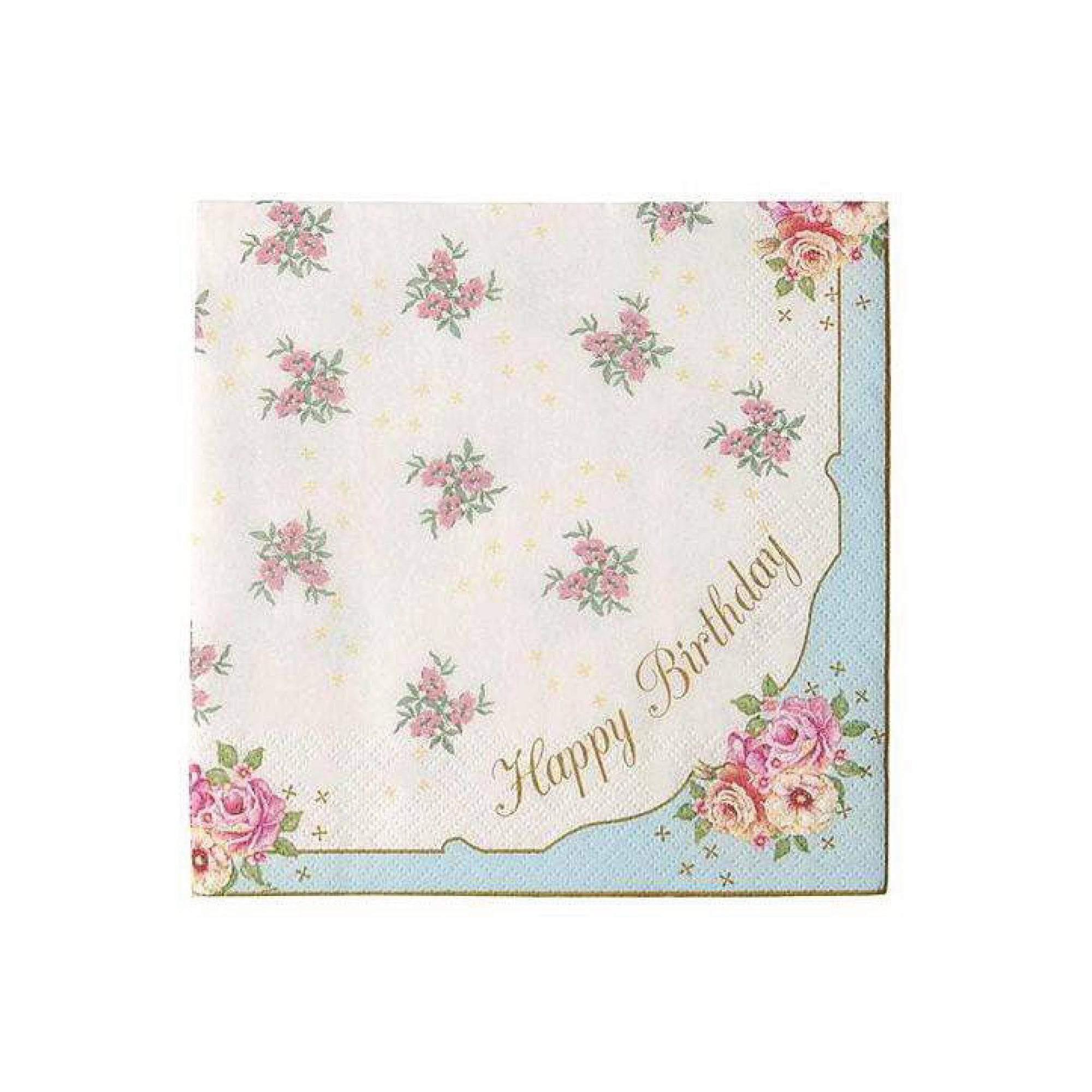 Vintage Floral Happy Birthday Napkins 20ct