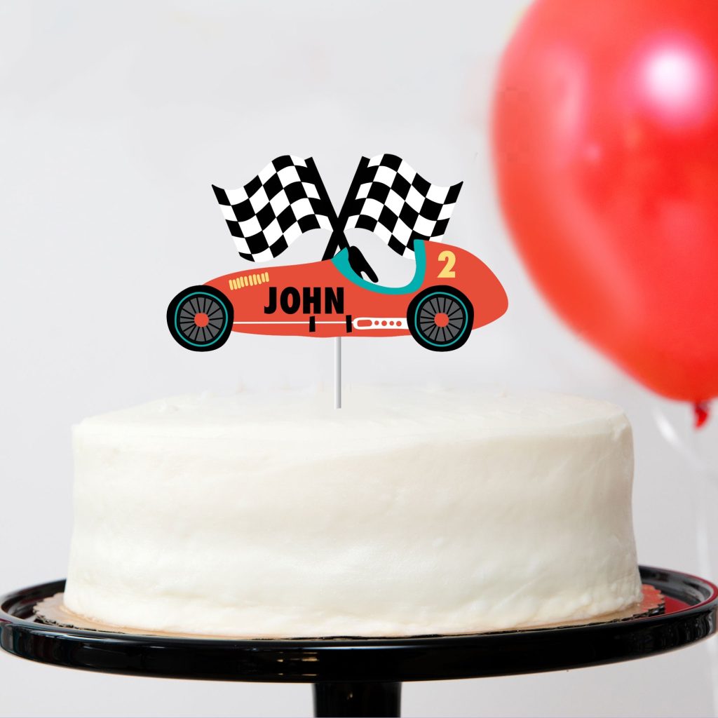 Personalized Vintage Race Car Cake Topper