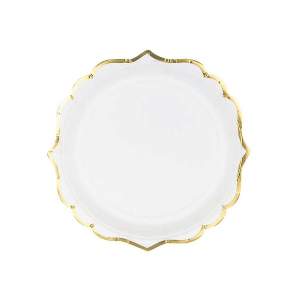 White Gold-Trimmed Scalloped Dessert Plates 6ct