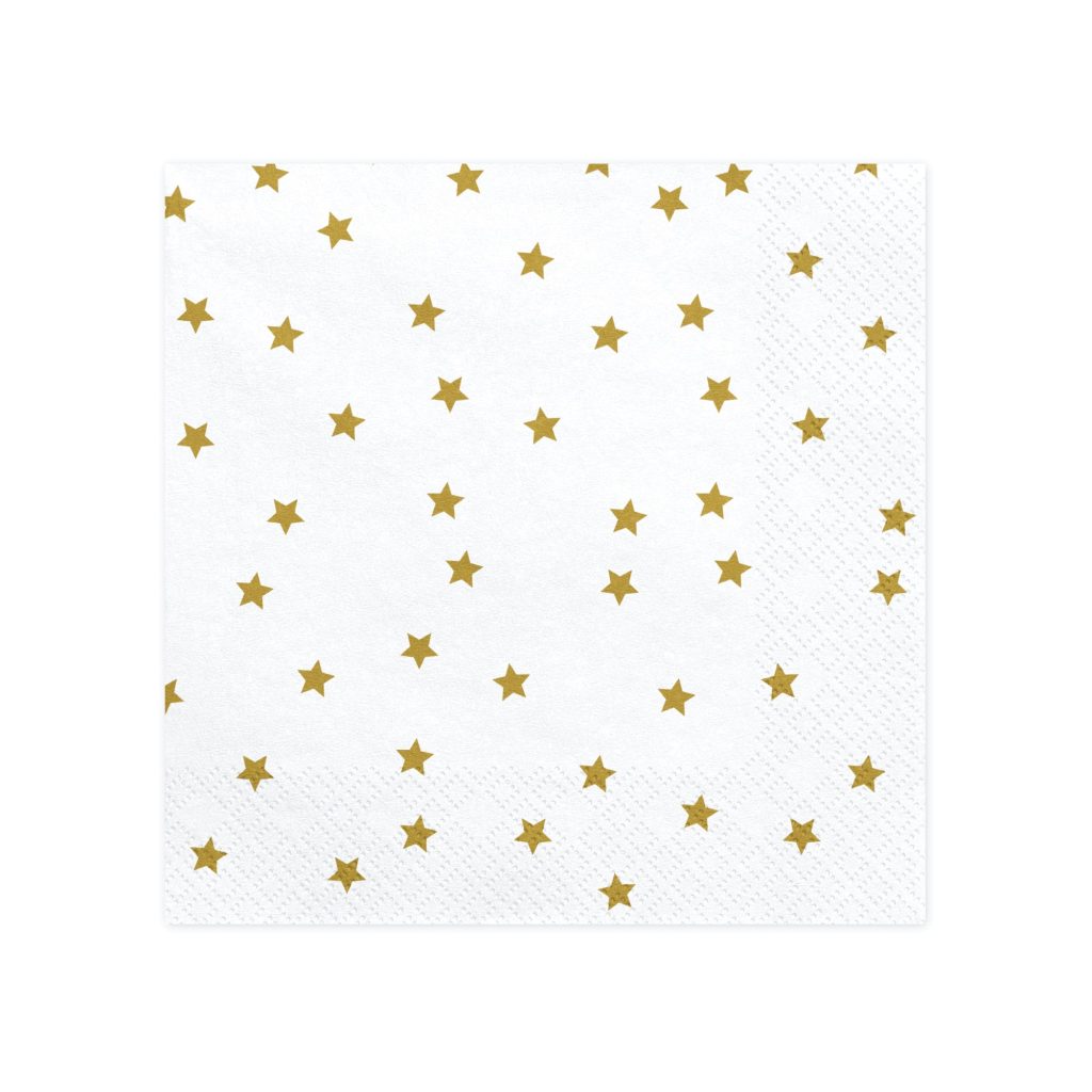 White And Gold Star Napkins 20ct