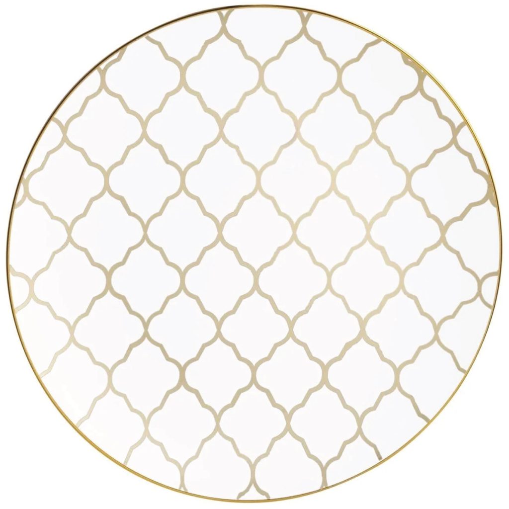 White & Gold Lattice Plastic Dinner Plates 10ct