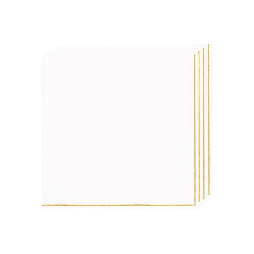 White With Gold Stripe Lunch Napkins 20ct