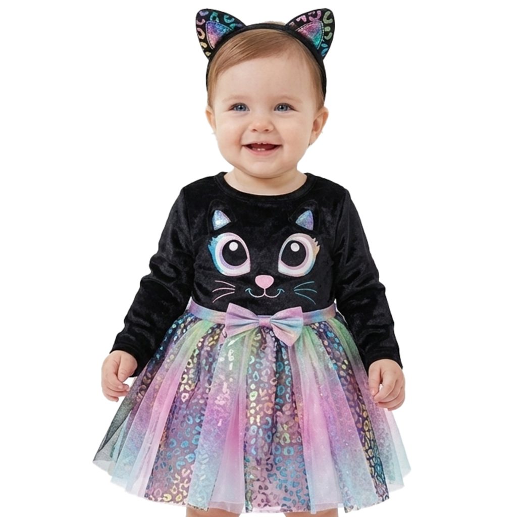 Baby Girls’ Rainbow Black Cat Tutu Dress