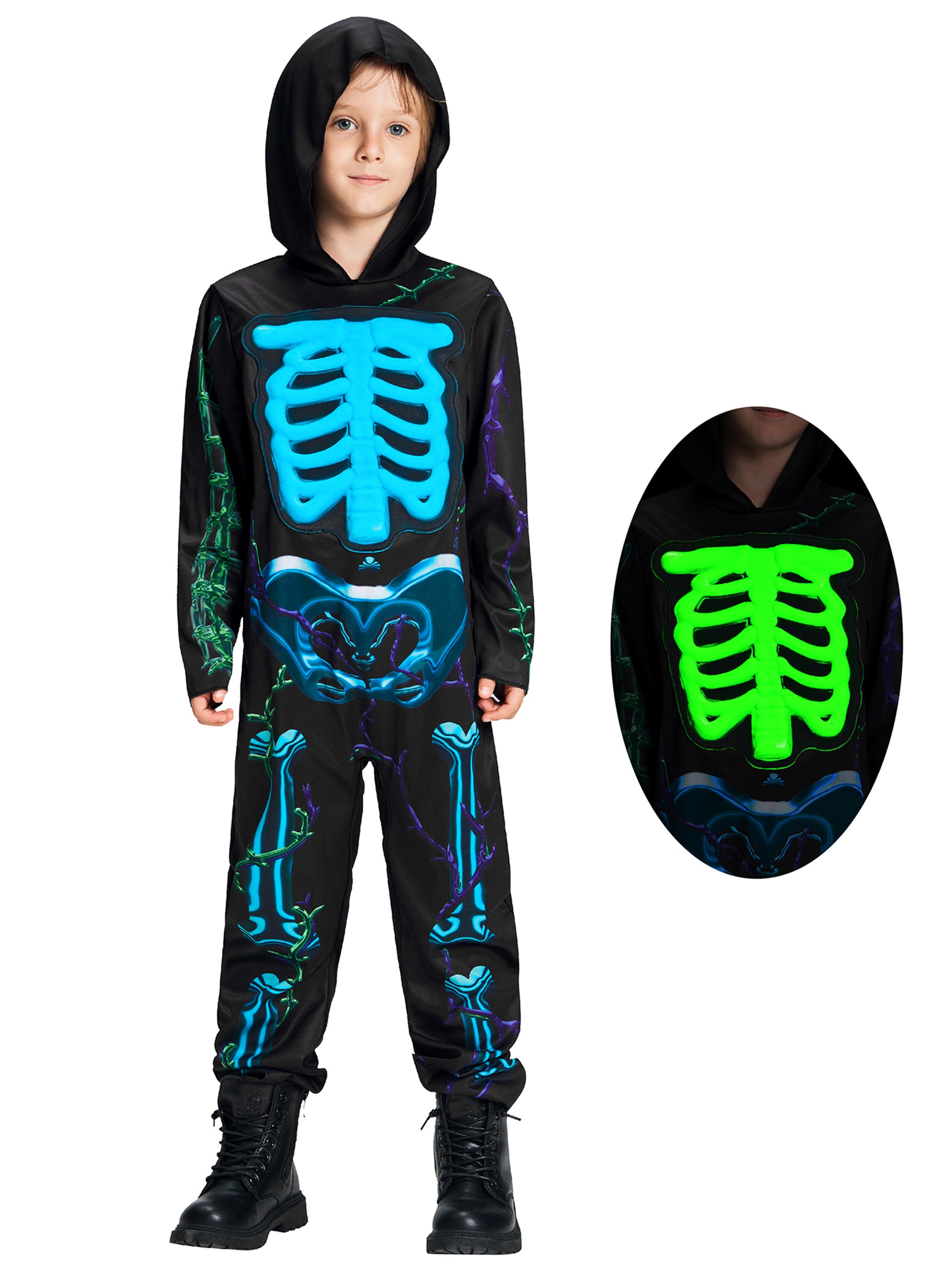 Kids Glow In The Dark 3D Skeleton Jumpsuit Halloween Costume