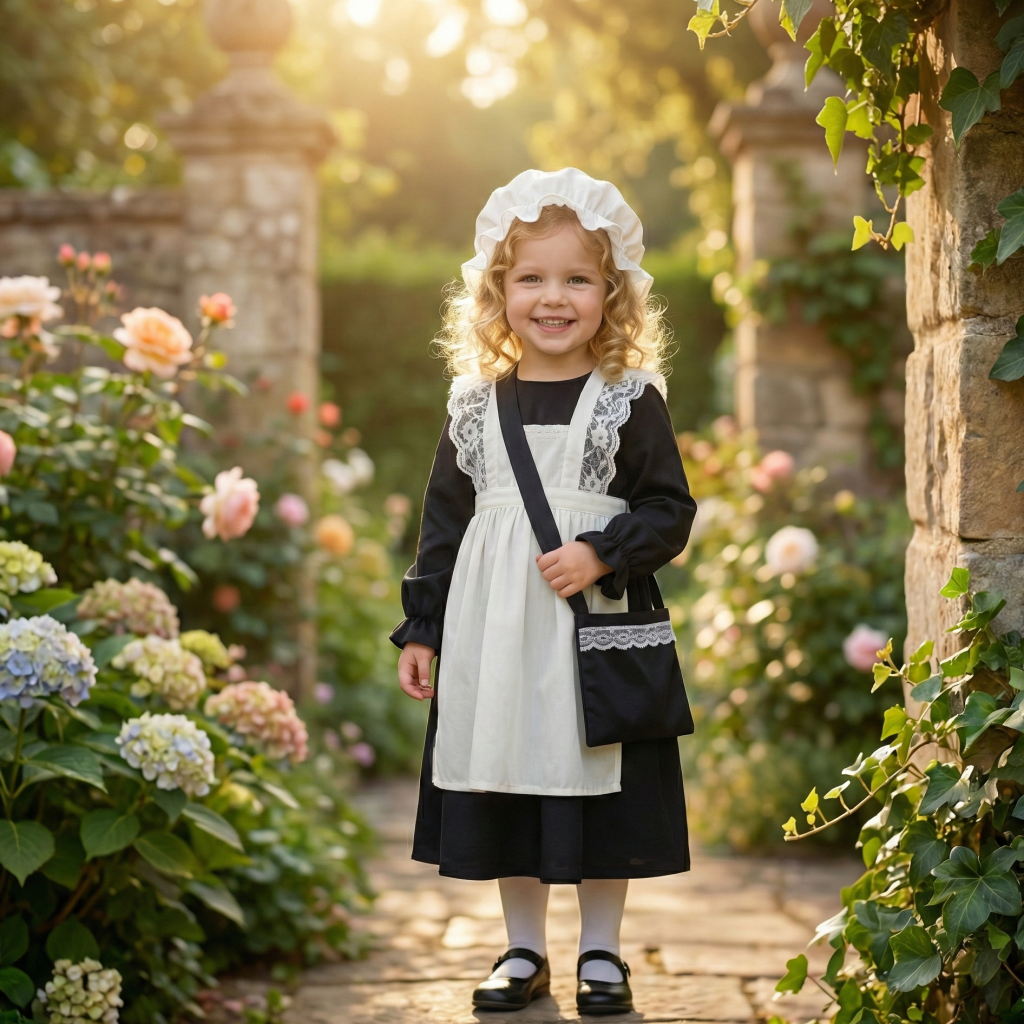 Girls’ Black Victorian Maid Costume – Pioneer & Colonial Dress Set