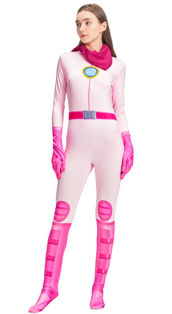 Women Girls Princess Peach Bodysuit Scarf Set Halloween Costume