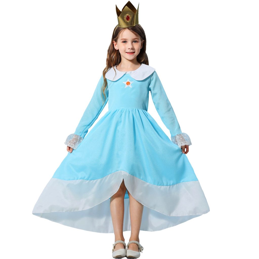 Girls Princess Dress Crown Headband Set Halloween Costume Blue