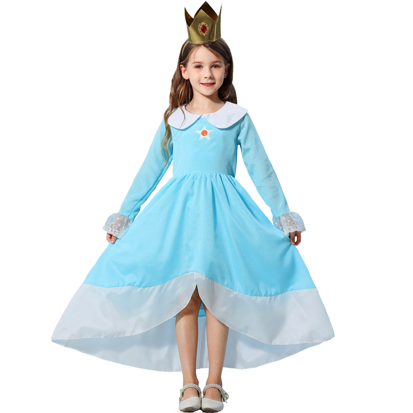 Girls Princess Dress Crown Headband Set Halloween Costume Blue