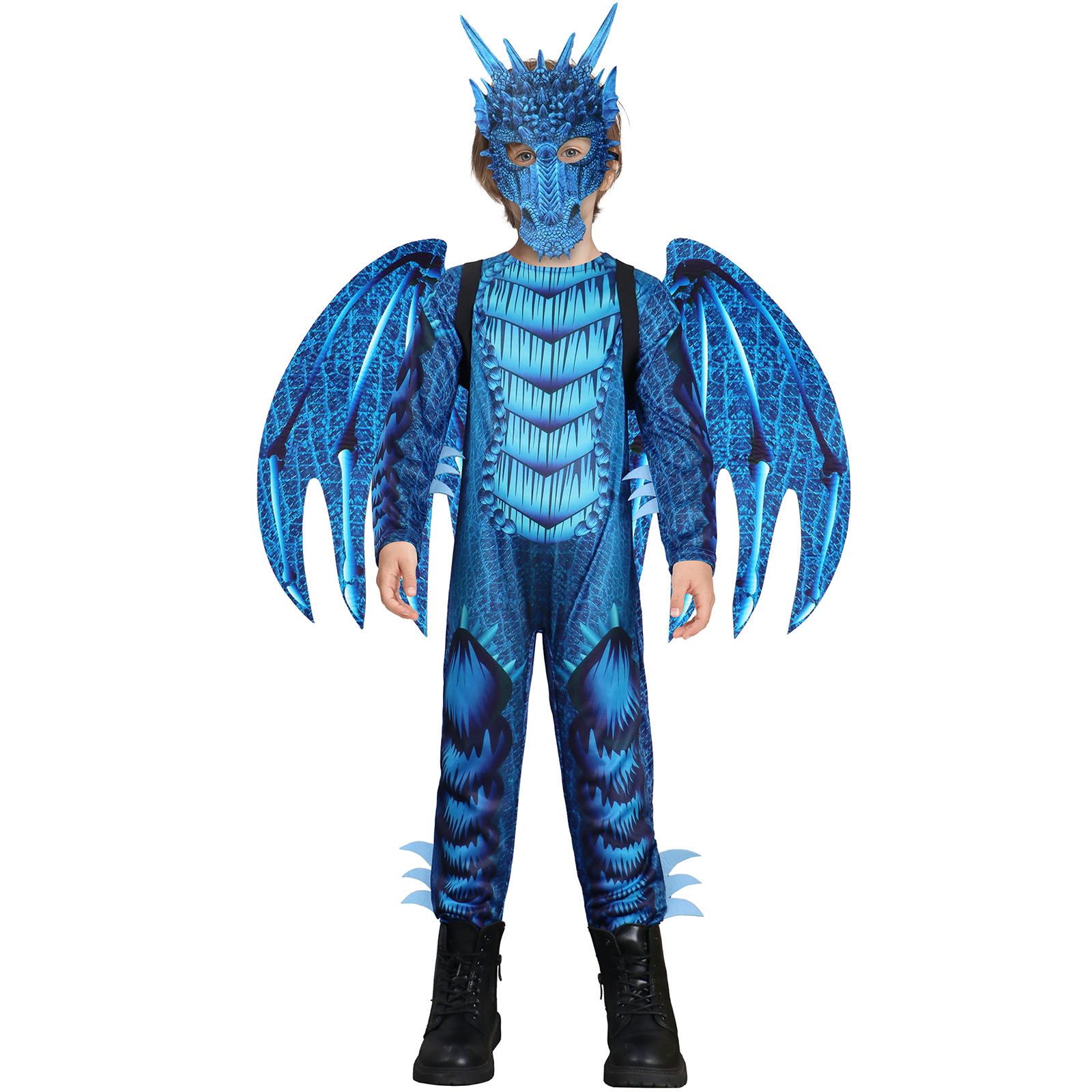 Kids Dragon Jumpsuit Mask Wings 3 Pcs Halloween Costume