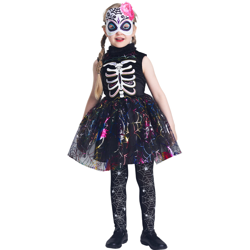 Girls Spider Skeleton Costume Dress Set