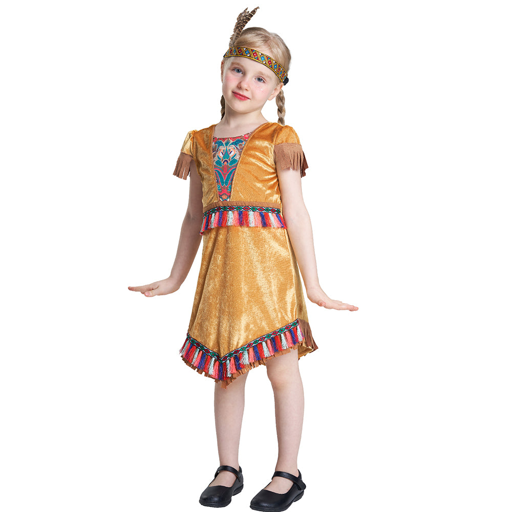 Girls The Native American Indian Costume Dress Set