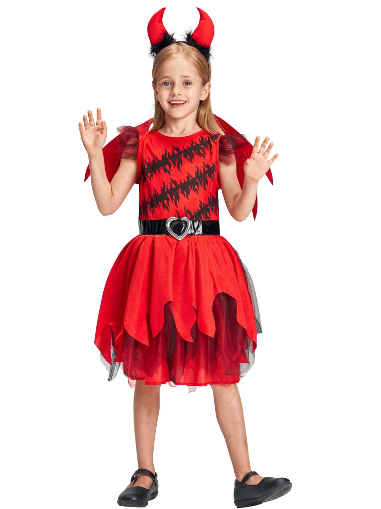 Girls Devil Dress Headband Tail Wings Set Halloween Costume