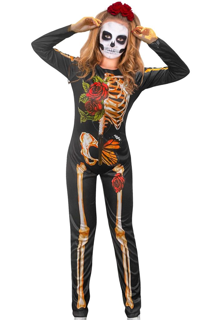 Women Butterfly Skeleton Jumpsuit Headband Set