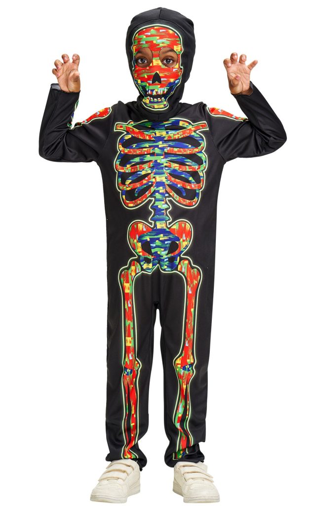 Kids Glow In The Dark Skeleton Jumpsuit Mask Set Halloween Costume