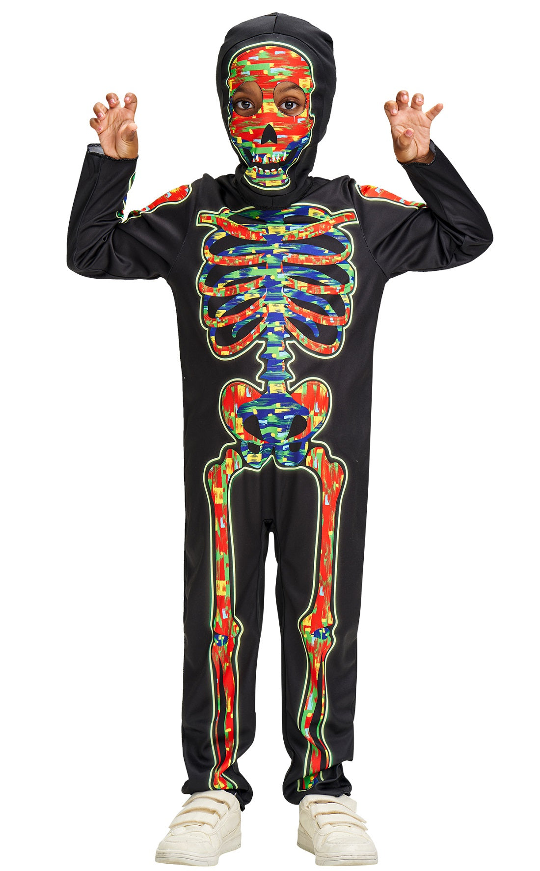 Kids Glow In The Dark Skeleton Jumpsuit Mask Set Halloween Costume