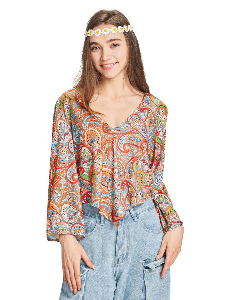 Women 60s Hippie Top Headwear Set Halloween Costume