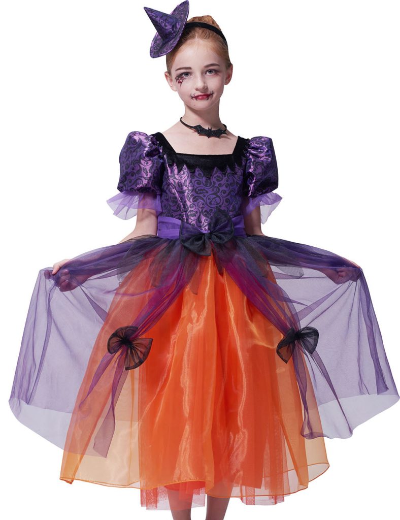 Girls Witch Costume For Halloween Deluxe Party Dress For Kids