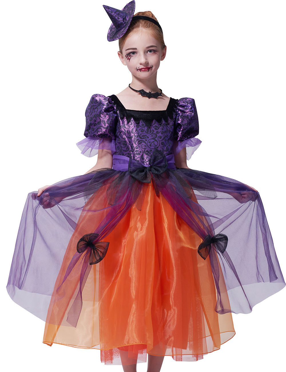 Girls Witch Costume For Halloween Deluxe Party Dress For Kids